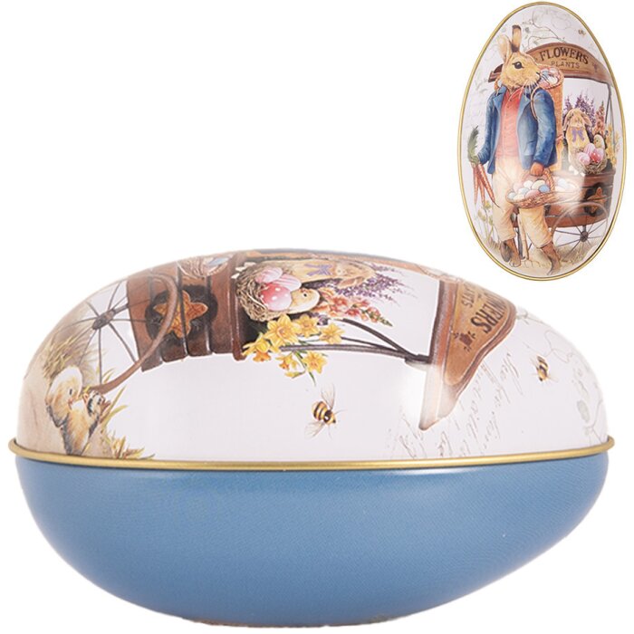 Clayre & Eef Œuf décoratif style campagnard fer blanc bleu 7x11x7 cm