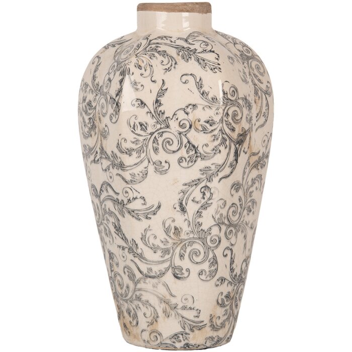 Clayre & Eef 6CE1934S Vase Céramique Beige Gris 17x30 cm style rustique