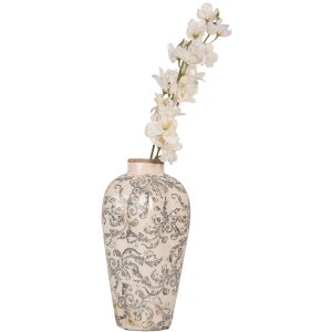 Clayre & Eef 6CE1934S Vase Céramique Beige Gris 17x30 cm style rustique