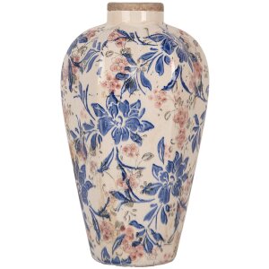 Clayre & Eef 6CE1935S Vase style campagnard Beige Bleu Ø17x30 cm Céramique