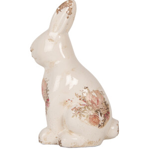 Clayre & Eef Lapin déco Beige Rose Céramique de style rustique 16x12x28 cm