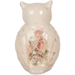 Clayre & Eef Chouette décorative 11x10x17 cm style campagnard céramique beige rose
