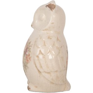 Clayre & Eef Chouette décorative 11x10x17 cm style campagnard céramique beige rose
