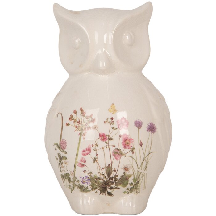Clayre & Eef Chouette décorative style campagnard Céramique Beige Rose 14x13x22 cm