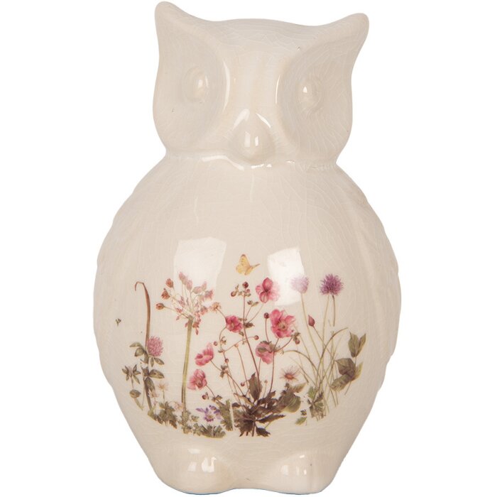 Clayre & Eef Chouette décorative Céramique Beige Rose 11x10x17 cm style rustique