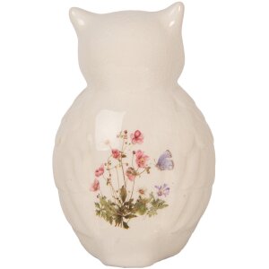 Clayre & Eef Chouette décorative Céramique Beige Rose 11x10x17 cm style rustique
