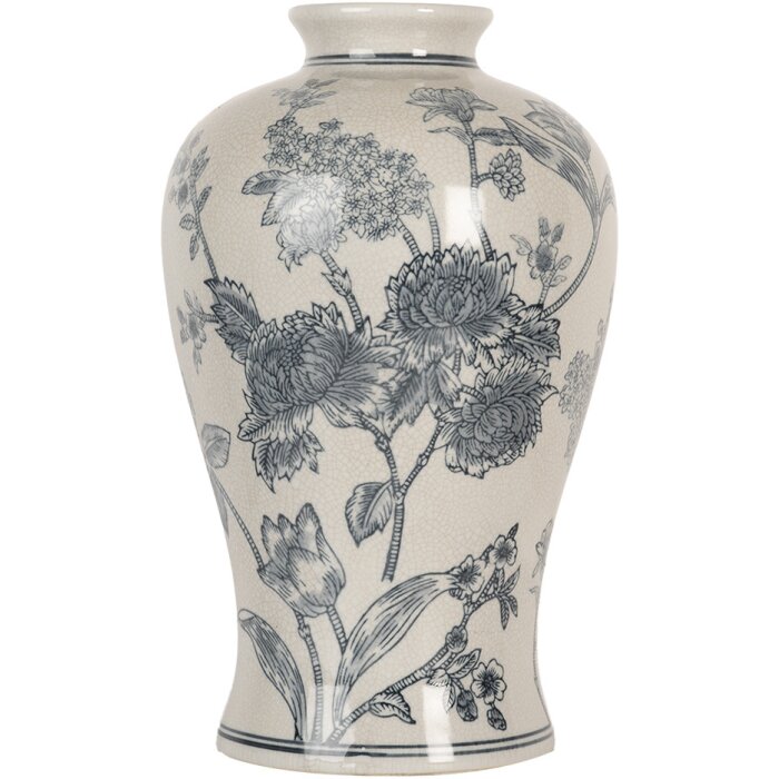Clayre & Eef 6CE2072 Vase en céramique blanc-bleu style boho 19x32 cm