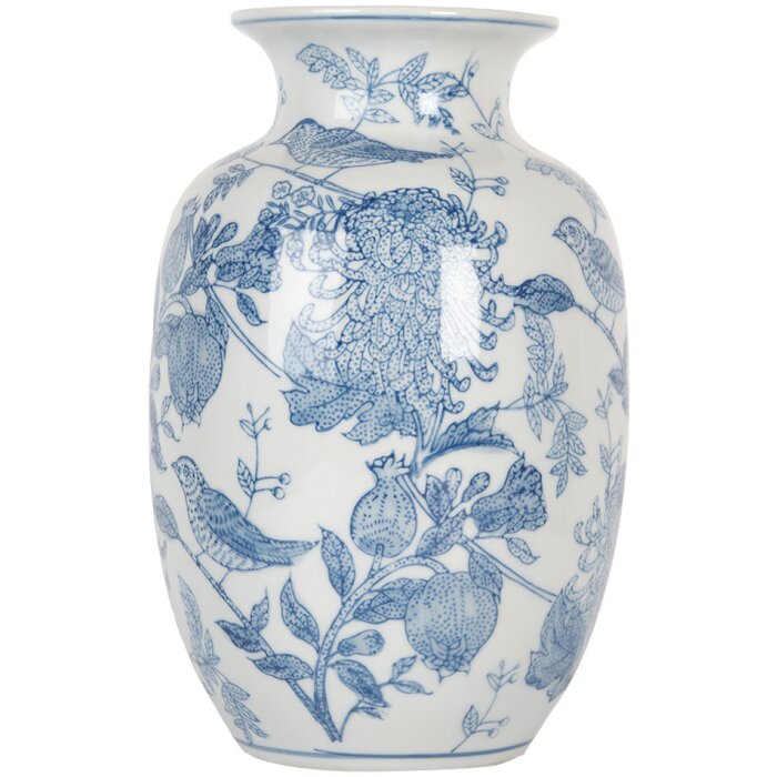 Clayre & Eef 6CE2100 Vase Blanc Bleu Ø 14x23 cm Céramique à motifs