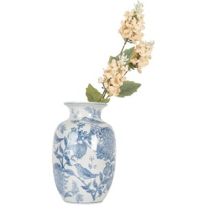 Clayre & Eef 6CE2100 Vase Blanc Bleu Ø 14x23 cm Céramique à motifs