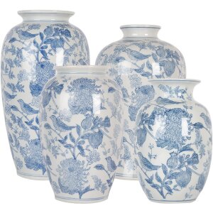 Clayre & Eef 6CE2100 Vase Blanc Bleu Ø 14x23 cm Céramique à motifs