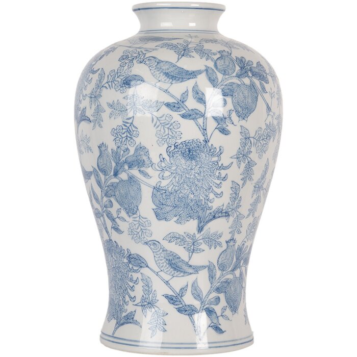 Clayre & Eef 6CE2101 Vase blanc-bleu Ø 17x32 cm Céramique Motif floral