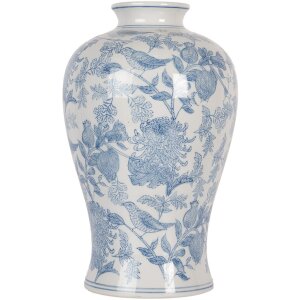 Clayre & Eef 6CE2101 Vase blanc-bleu Ø 17x32 cm Céramique Motif floral