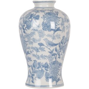 Clayre & Eef 6CE2101 Vase blanc-bleu Ø 17x32 cm Céramique Motif floral