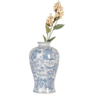 Clayre & Eef 6CE2101 Vase blanc-bleu Ø 17x32 cm Céramique Motif floral
