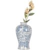 Clayre & Eef 6CE2101 Vase blanc-bleu Ø 17x32 cm Céramique Motif floral