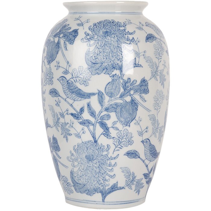 Clayre & Eef 6CE2102 Vase en céramique blanc-bleu Ø 17x27 cm Style botanique