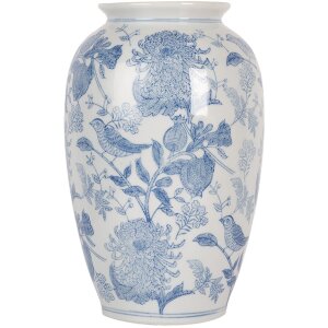 Clayre & Eef 6CE2102 Vase en céramique blanc-bleu Ø 17x27 cm Style botanique