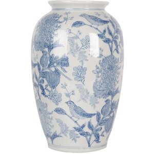 Clayre & Eef 6CE2102 Vase en céramique blanc-bleu Ø 17x27 cm Style botanique