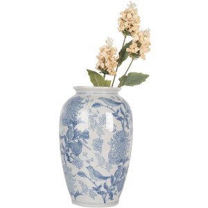 Clayre & Eef 6CE2102 Vase en céramique blanc-bleu Ø 17x27 cm Style botanique