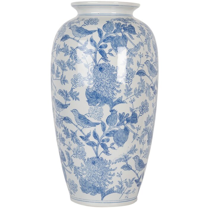 Clayre & Eef 6CE2103 Vase en céramique blanc-bleu Ø 19x37 cm