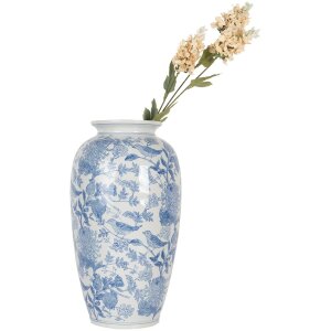 Clayre & Eef 6CE2103 Vase en céramique blanc-bleu Ø 19x37 cm