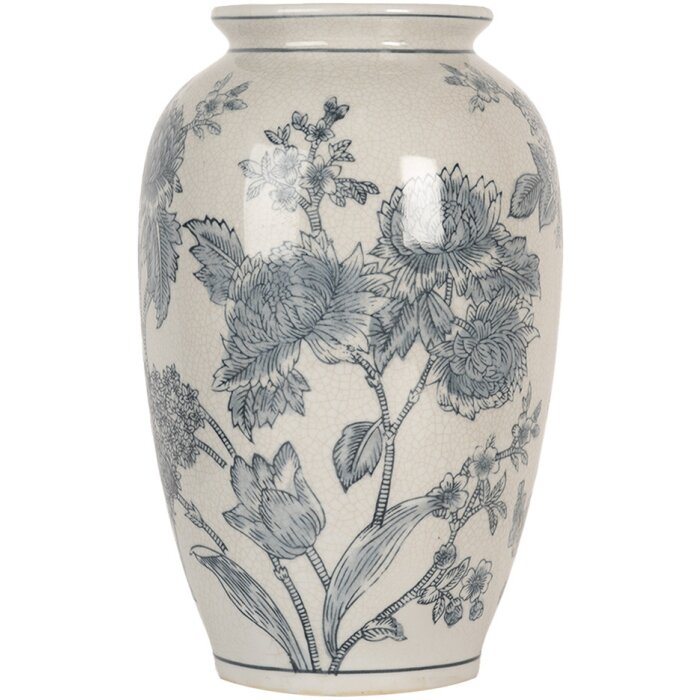 Clayre & Eef 6CE2074 Vase blanc bleu Ø17 cm hauteur 27 cm