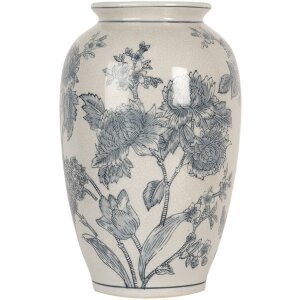 Clayre & Eef 6CE2074 Vase blanc bleu Ø17 cm hauteur 27 cm