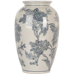Clayre & Eef 6CE2074 Vase blanc bleu Ø17 cm hauteur 27 cm