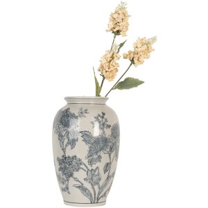 Clayre & Eef 6CE2074 Vase blanc bleu Ø17 cm hauteur 27 cm
