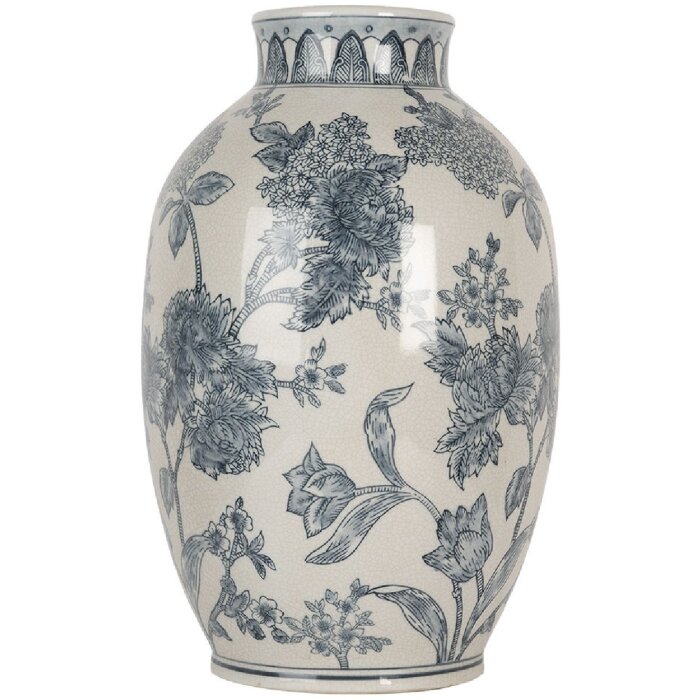 Clayre & Eef 6CE2075 Vase Blanc Bleu Céramique Ø22x36 cm Style Bohème