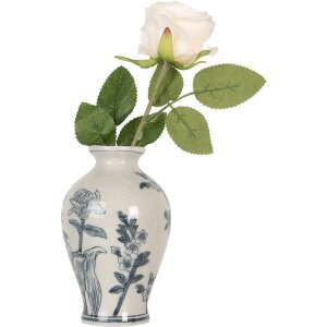 Clayre & Eef 6CE2078 Vase Blanc-Bleu Ø 9x15 cm Céramique Design Vintage