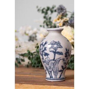 Clayre & Eef 6CE2078 Vase Blanc-Bleu Ø 9x15 cm Céramique Design Vintage