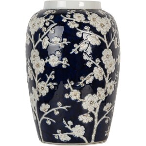Clayre & Eef 6CE2082 Vase bleu-blanc Ø 20x31 cm Céramique style rétro vintage