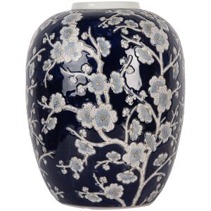 Clayre & Eef 6CE2083 Vase bleu et blanc Ø 24x30 cm Céramique style rétro vintage