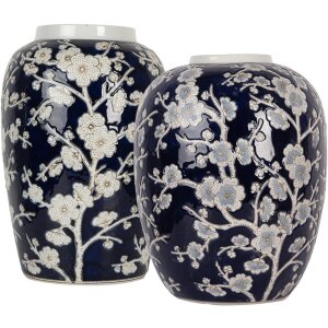 Clayre & Eef 6CE2083 Vase bleu et blanc Ø 24x30 cm Céramique style rétro vintage