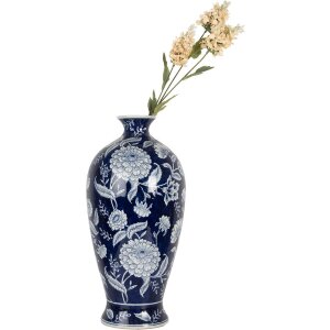 Clayre & Eef 6CE2087 Vase bleu-blanc Vase en céramique Ø 21x42 cm