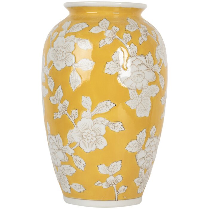 Clayre & Eef 6CE2088 Vase jaune-blanc Ø 17x27 cm Céramique style rétro vintage