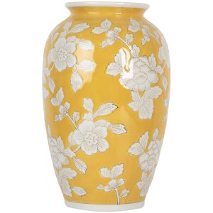 Clayre & Eef 6CE2088 Vase jaune-blanc Ø 17x27 cm Céramique style rétro vintage