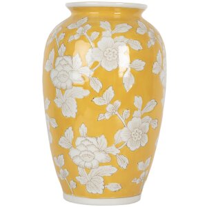 Clayre & Eef 6CE2088 Vase jaune-blanc Ø 17x27 cm Céramique style rétro vintage