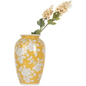 Clayre & Eef 6CE2088 Vase jaune-blanc Ø 17x27 cm Céramique style rétro vintage