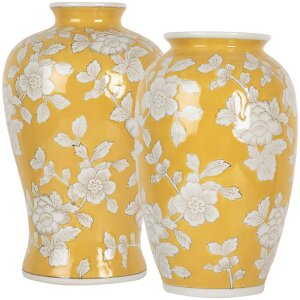 Clayre & Eef 6CE2088 Vase jaune-blanc Ø 17x27 cm Céramique style rétro vintage