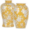 Clayre & Eef 6CE2088 Vase jaune-blanc Ø 17x27 cm Céramique style rétro vintage