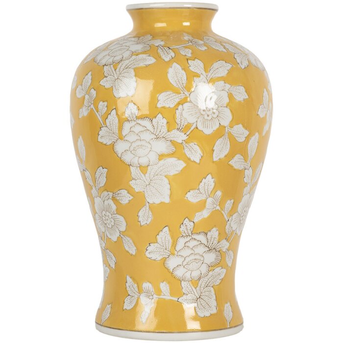 Clayre & Eef 6CE2089 Vase Rétro Céramique Jaune Blanc Ø19xH32 cm