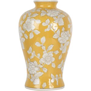 Clayre & Eef 6CE2089 Vase Rétro Céramique Jaune Blanc Ø19xH32 cm