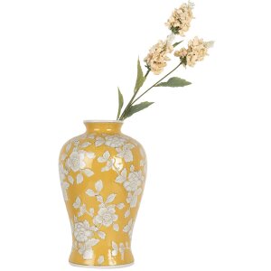 Clayre & Eef 6CE2089 Vase Rétro Céramique Jaune Blanc Ø19xH32 cm