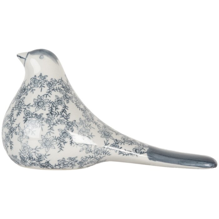 Clayre & Eef Décoration oiseau blanc-bleu 25x11x13 cm Céramique style vintage