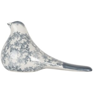 Clayre & Eef Décoration oiseau blanc-bleu 25x11x13 cm Céramique style vintage