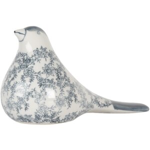 Clayre & Eef Décoration oiseau blanc-bleu 25x11x13 cm Céramique style vintage
