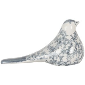 Clayre & Eef Décoration oiseau blanc-bleu 25x11x13 cm Céramique style vintage