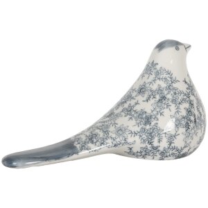 Clayre & Eef Décoration oiseau blanc-bleu 25x11x13 cm Céramique style vintage